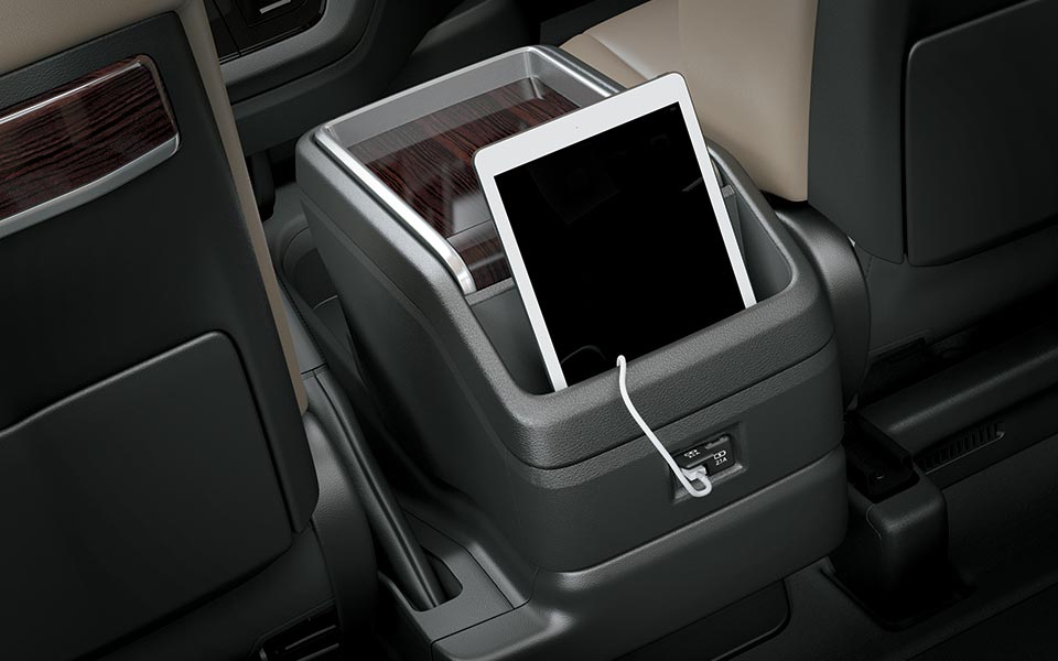 The center console features storage spaces in toyota granvia 2020