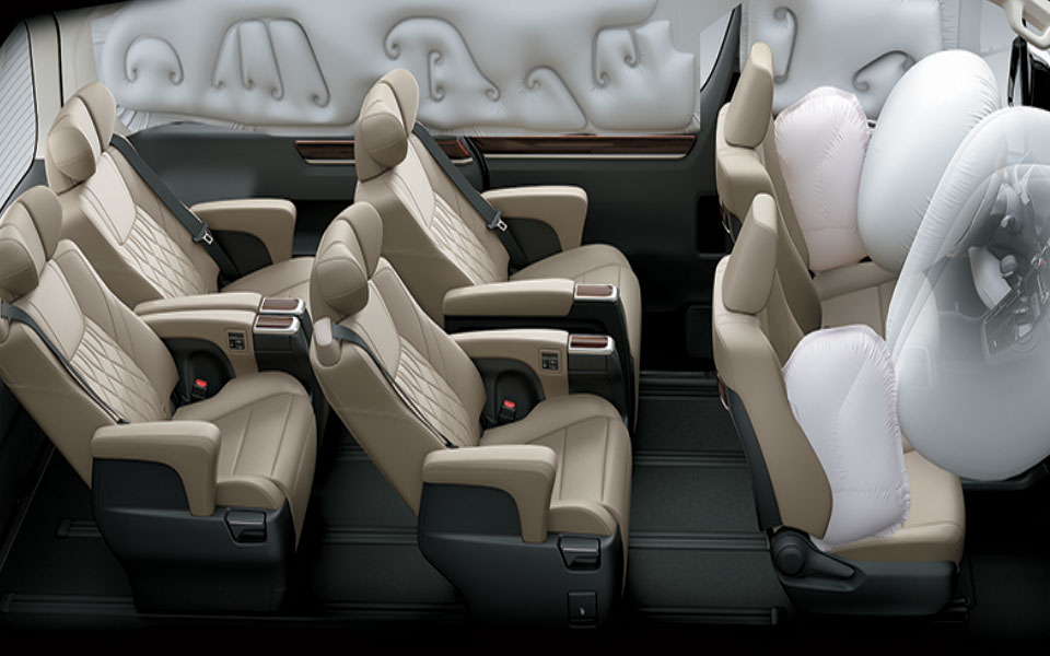 Nine SRS airbags are available in toyota granvia 2020
